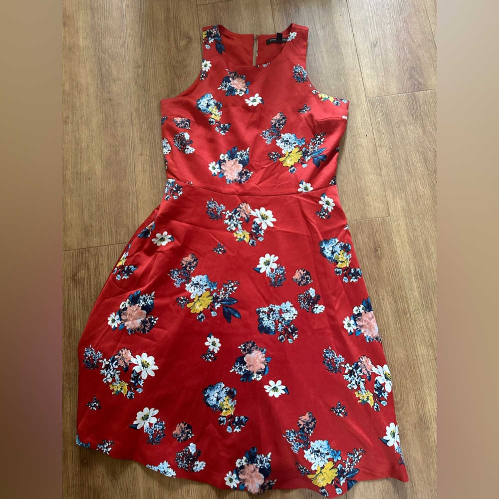 Red floral dress. Satin like soft finish.